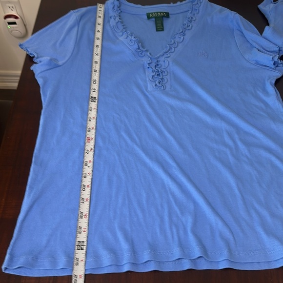 Lauren Ralph Lauren Blue 100% Cotton 2pc Pajama Lounge Set Top & Shorts size XL - Picture 7 of 17